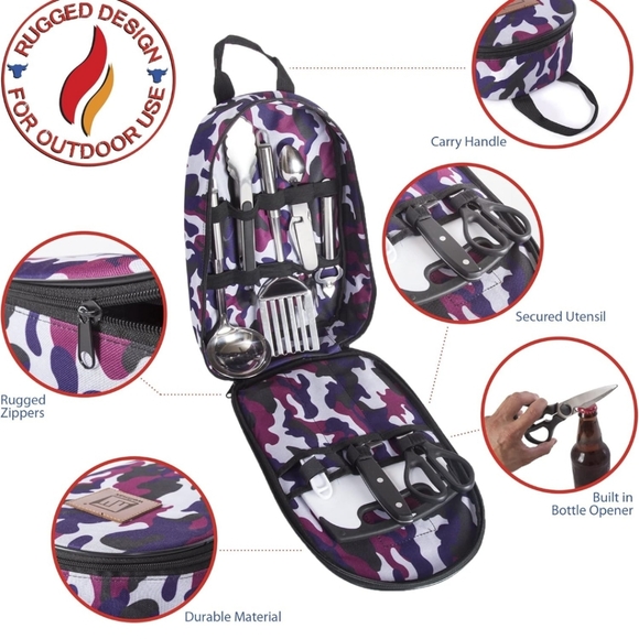 New Wellmax Camping Grill Utensil Set w/ cutting board, bag, spatula, knife, etc - Picture 4 of 10